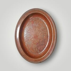 Vintage Small Oval Copper Serving Tray Platter Top Enamel Coating